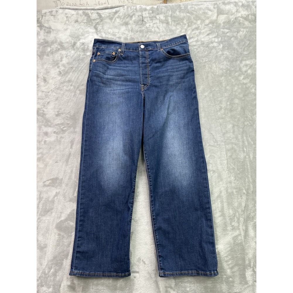Levis Ribcage Straight Ankle Jeans Womens W32 L27 Blue Button Fly Comfy Chic